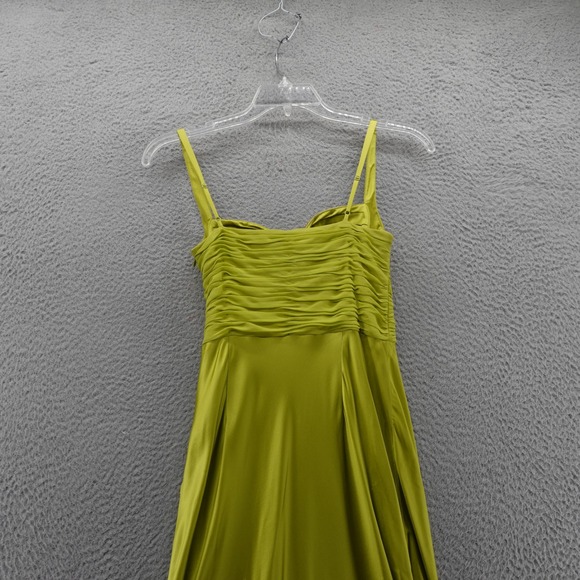 Adrianna Papell Silk Gown Dress Beaded Bodice Sleeveless 6 Green Satin Party - Picture 4 of 14